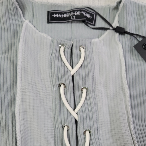 Manière De Voir Mesh Panel Lace Up Crop Top - Picture 2 of 5